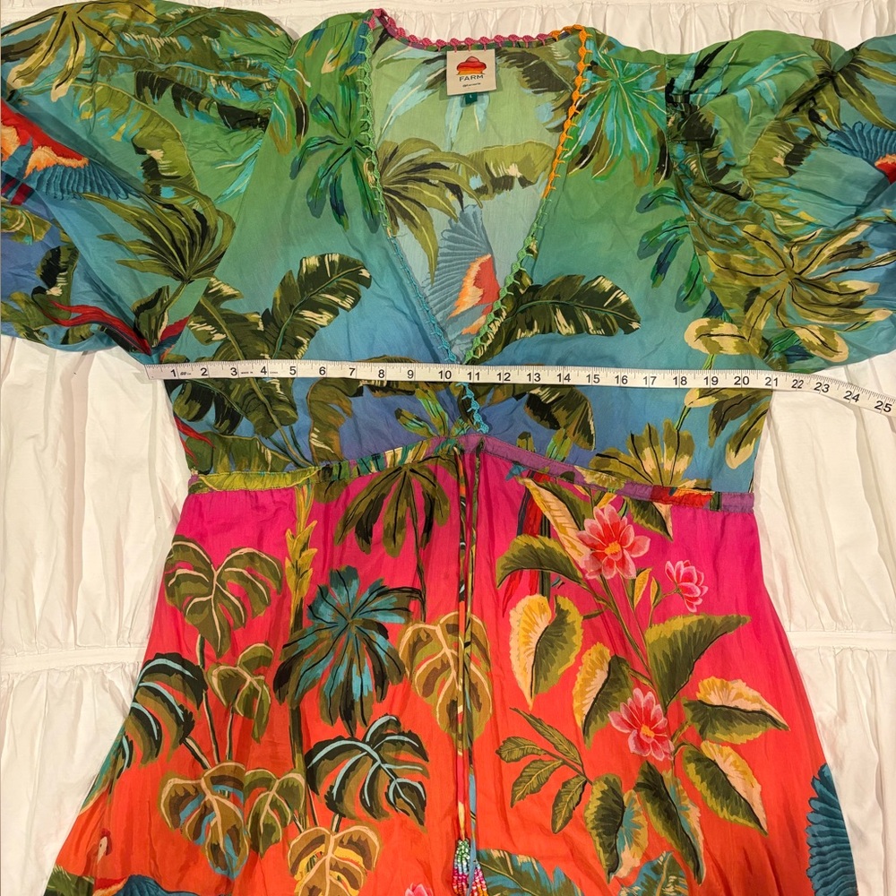 Farm Rio Ombre Forest Ruffle Tunic Dress Colorfull Tropical Maxi Dress Large - Picture 5 of 6